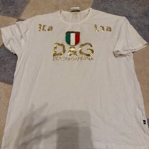 D&G Cream Tee with Gold and Green Accents